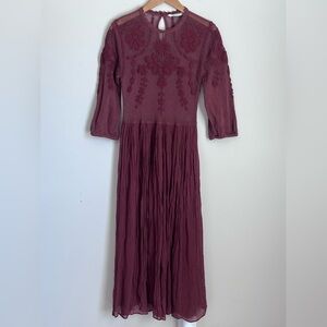 Zara Crochet Maxi Dress Pleated Crochet Brown Sz Large